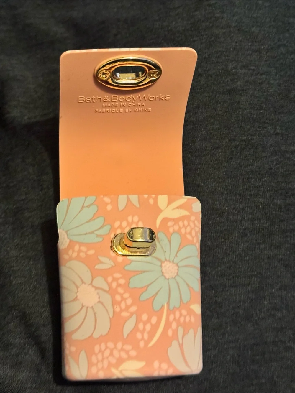 Bath and body works Floral hand sanitizer holder Coral with Gold Hardware